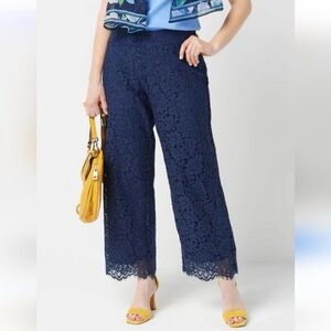 Navy Lace Wide-Leg Pants